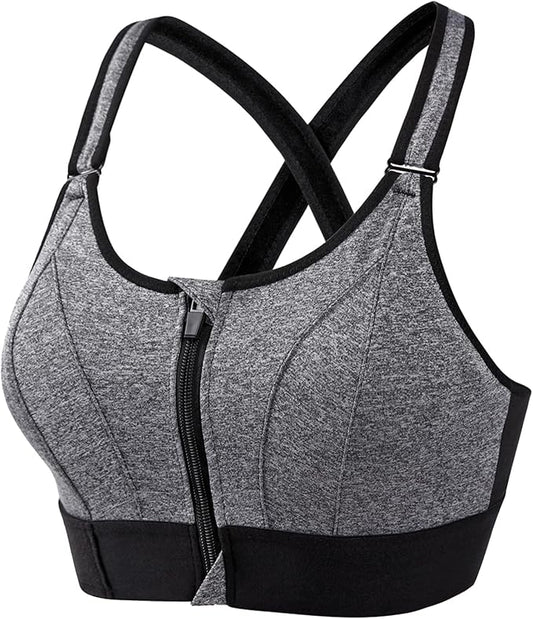 GVV Women's Cross Back Sports Bra - Gray