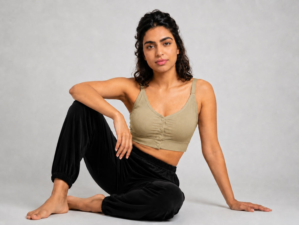 GVV Women's Strap Button Bra - Light Khaki