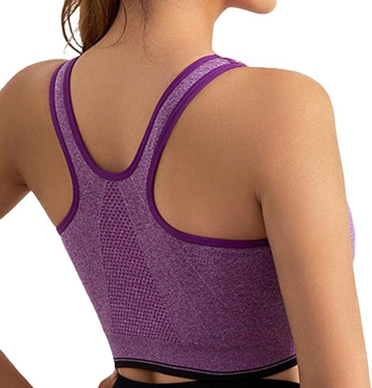 GVV Purple Women's Zip Front Closure Sports Bra Zipper Padded Racerback Workout Gym Yoga Bras