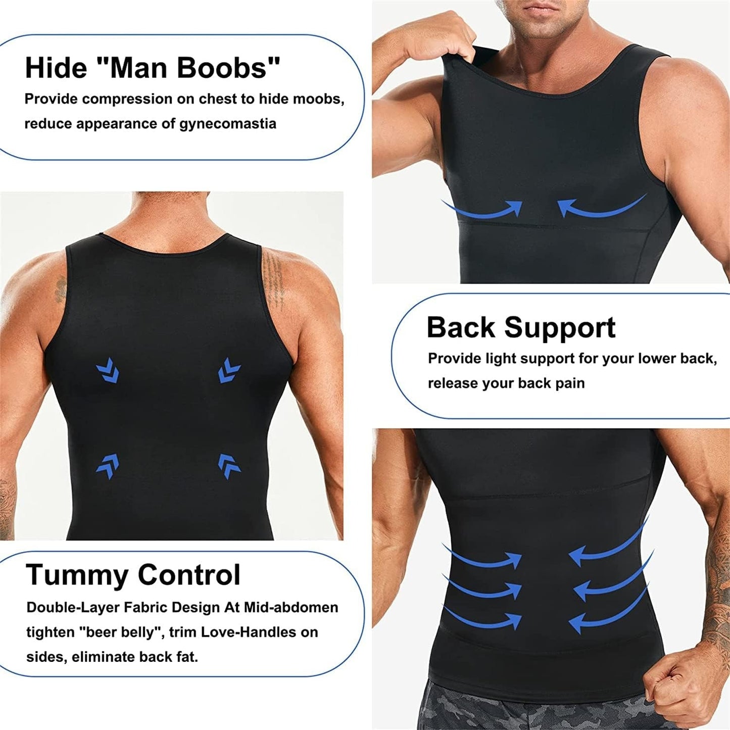 GVV Men's Slim-N-Lift Compression Vest - Black