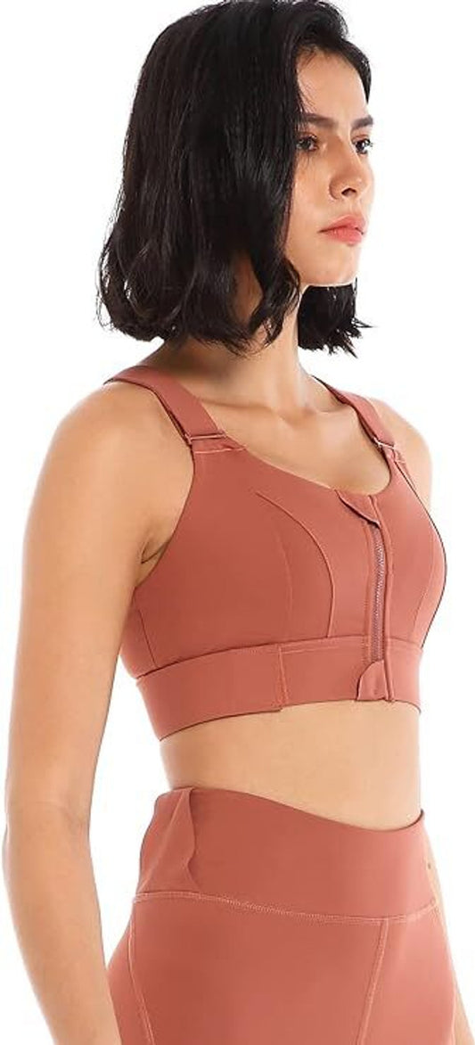 GVV Women's Cross Back Sports Bra - Brown