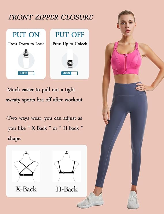 GVV Women's Cross Back Sports Bra - Pink