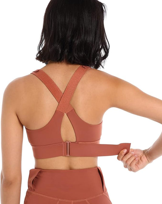 GVV Women's Cross Back Sports Bra - Brown