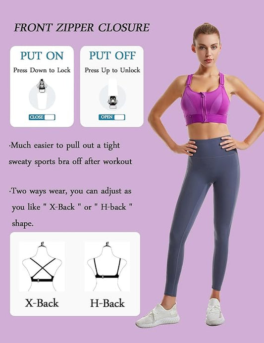 GVV Women's Cross Back Sports Bra - Purple