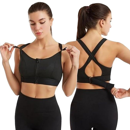GVV Women's Cross Back Sports Bra - Black