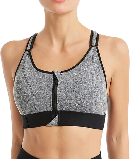 GVV Women's Cross Back Sports Bra - Gray
