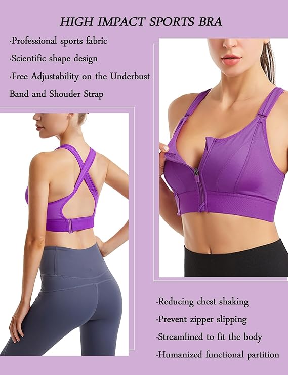 GVV Women's Cross Back Sports Bra - Purple