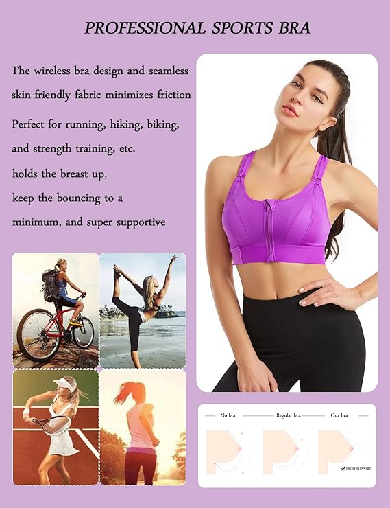 GVV Women's Cross Back Sports Bra - Purple