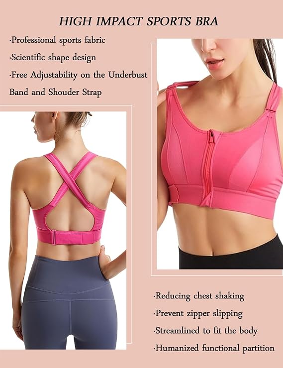 GVV Women's Cross Back Sports Bra - Pink