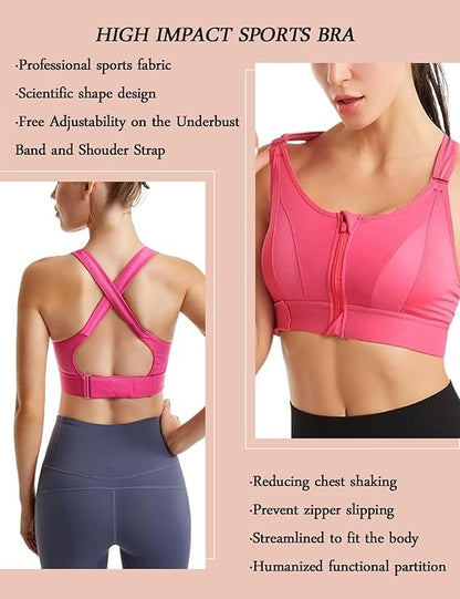 GVV Women's Cross Back Sports Bra - Pink