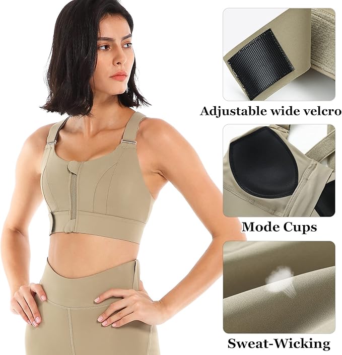 GVV Women's Cross Back Sports Bra - Khakhi