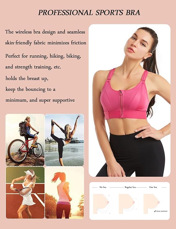 GVV Women's Cross Back Sports Bra - Pink