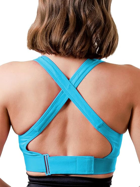 GVV Women's Cross Back Sports Bra - Sky