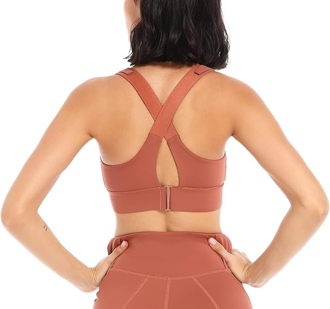 GVV Women's Cross Back Sports Bra - Brown