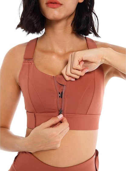 GVV Women's Cross Back Sports Bra - Brown