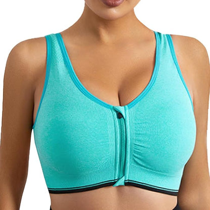GVV Aqua Green Women's Zip Front Closure Sports Bra Zipper Padded Racerback Workout Gym Yoga Bras