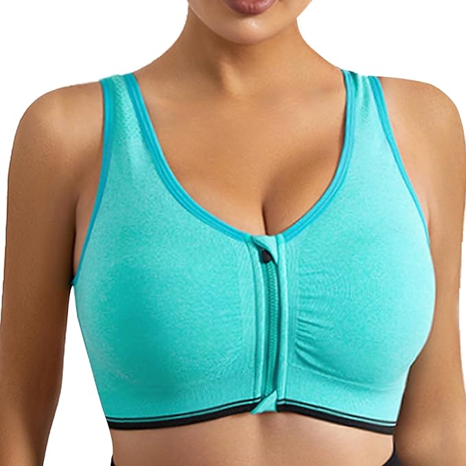 GVV Aqua Green Women's Zip Front Closure Sports Bra Zipper Padded Racerback Workout Gym Yoga Bras
