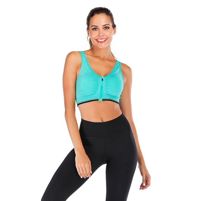 GVV Aqua Green Women's Zip Front Closure Sports Bra Zipper Padded Racerback Workout Gym Yoga Bras