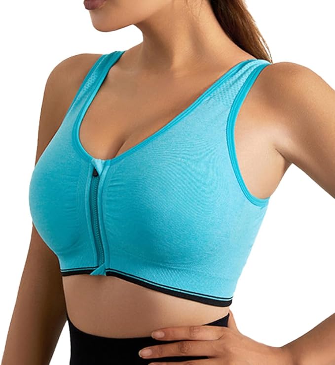 GVV Aqua Green Women's Zip Front Closure Sports Bra Zipper Padded Racerback Workout Gym Yoga Bras