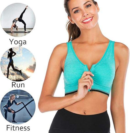 GVV Aqua Green Women's Zip Front Closure Sports Bra Zipper Padded Racerback Workout Gym Yoga Bras