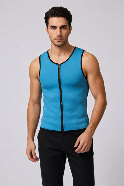 GVV Men's Front Zipper Sweat Shaper - Blue