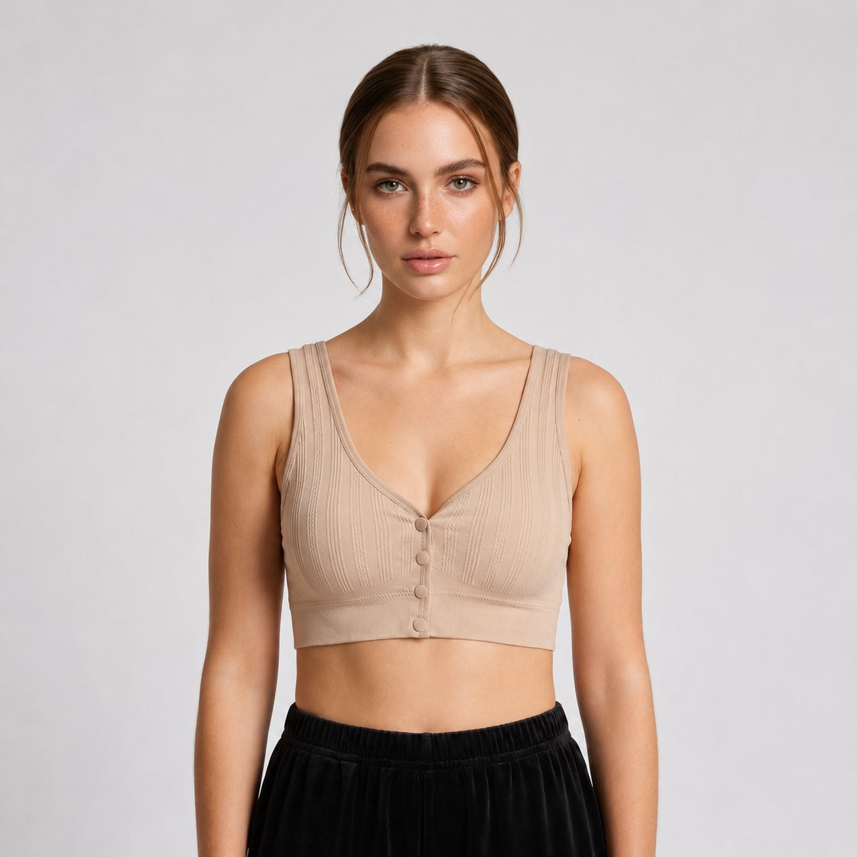 GVV Women's Front Button Bra - Beige
