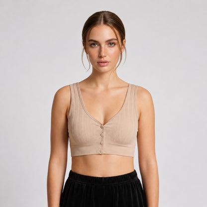 GVV Women's Front Button Bra - Beige