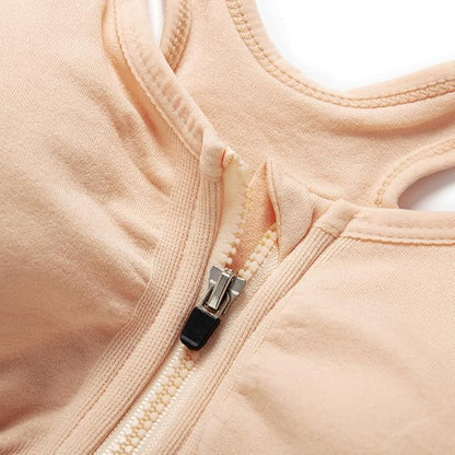 GVV Beige Women's Zip Front Closure Sports Bra Zipper Padded Racerback Workout Gym Yoga Bras