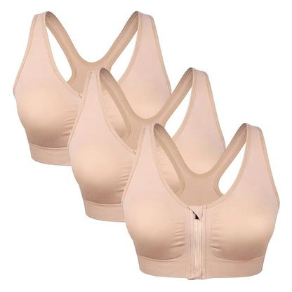 GVV Beige Women's Zip Front Closure Sports Bra Zipper Padded Racerback Workout Gym Yoga Bras