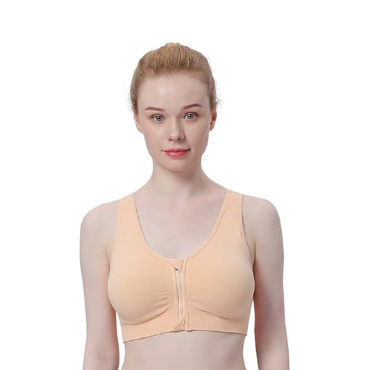 GVV Beige Women's Zip Front Closure Sports Bra Zipper Padded Racerback Workout Gym Yoga Bras