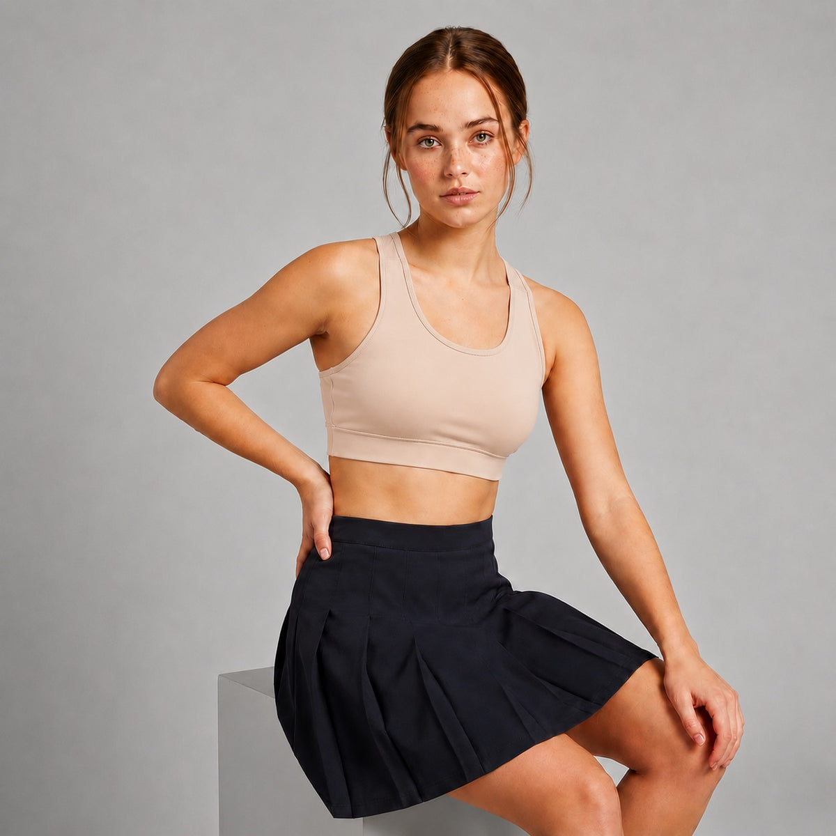 Beige Sports Bra Medium Support 4-Way Stretch Women