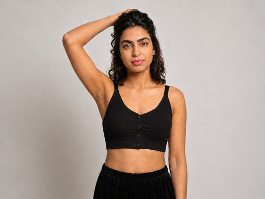 GVV Women's Strap Button Bra - Black