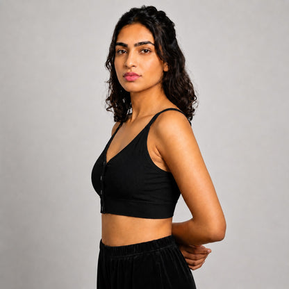 GVV Women's Strap Button Bra - Black