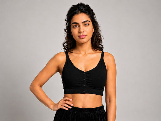GVV Women's Strap Button Bra - Black