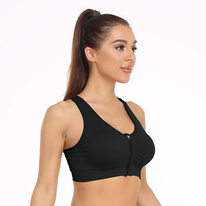 GVV Women's Zip Front Closure Sports Bra Zipper Padded Racerback Workout Gym Yoga Bras