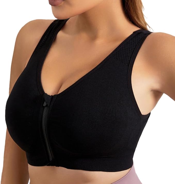 GVV Women's Zip Front Closure Sports Bra Zipper Padded Racerback Workout Gym Yoga Bras
