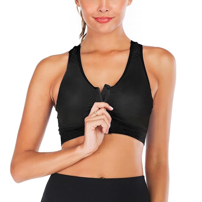 GVV Women's Zip Front Closure Sports Bra Zipper Padded Racerback Workout Gym Yoga Bras