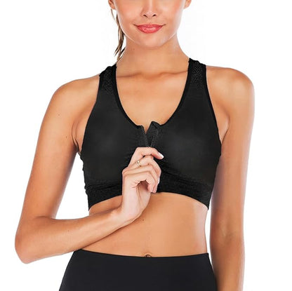 GVV Women's Zip Front Closure Sports Bra Zipper Padded Racerback Workout Gym Yoga Bras