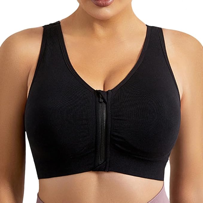 GVV Women's Zip Front Closure Sports Bra Zipper Padded Racerback Workout Gym Yoga Bras