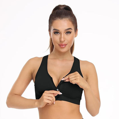 GVV Women's Zip Front Closure Sports Bra Zipper Padded Racerback Workout Gym Yoga Bras