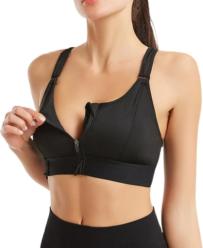 Black Activewear Bra Cross Back Breathable Fabric