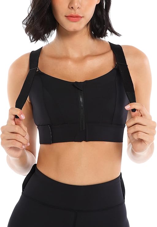 Black Sports Bra Cross Back Medium Support Women