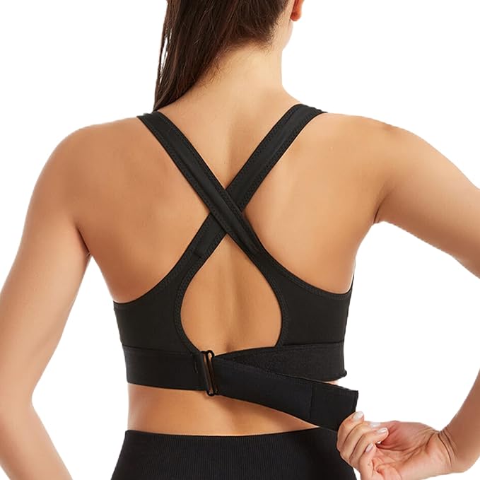 Black Workout Bra Cross Back Removable Pads