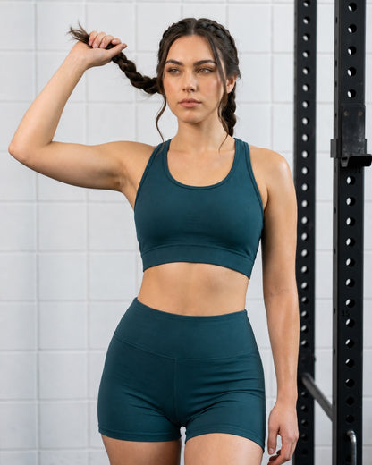 GVV Women's Yoga Shorts & Sports Bra Combo - Bottle Green