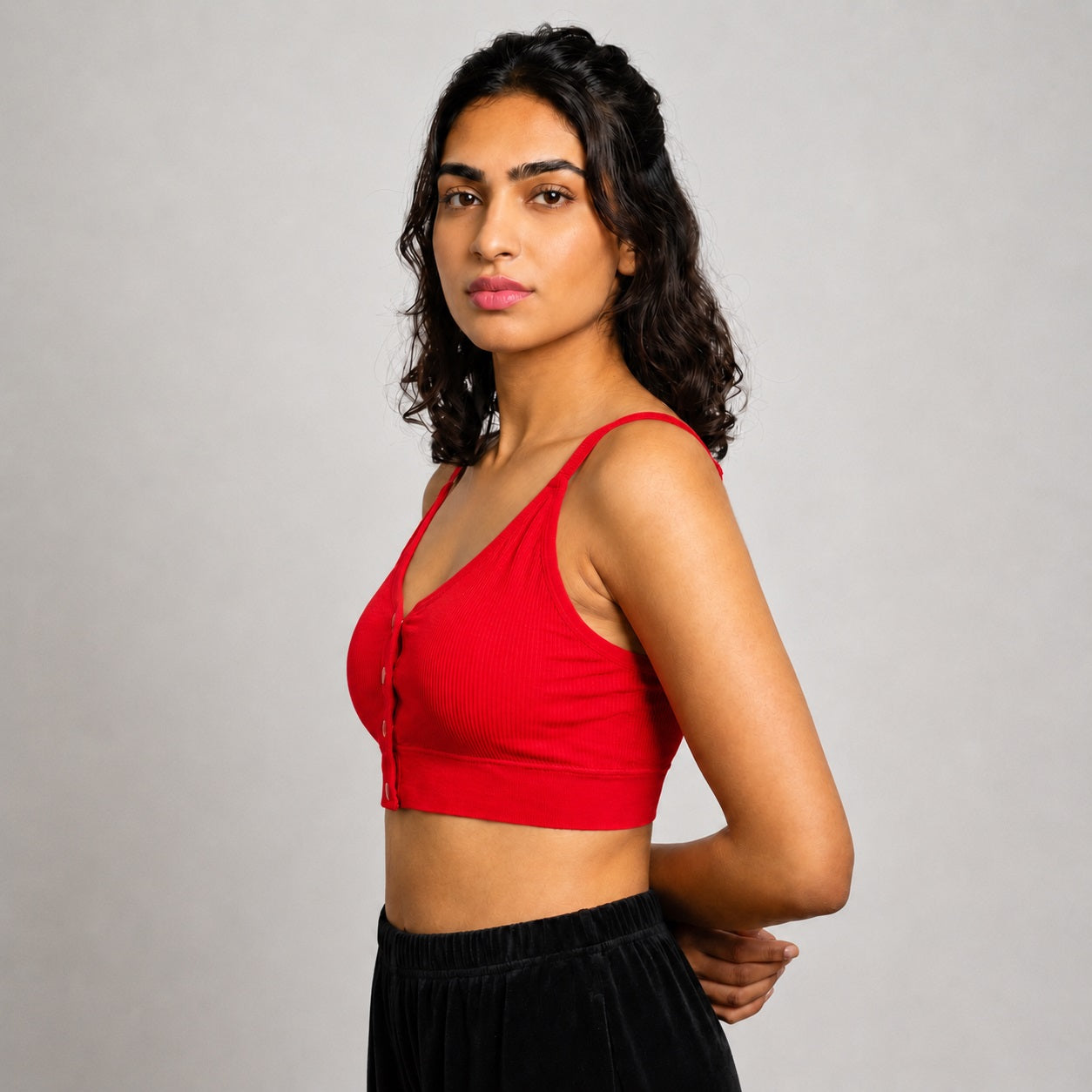 GVV Women's Strap Button Bra - Bright Red