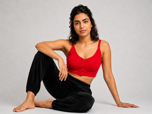 GVV Women's Strap Button Bra - Bright Red