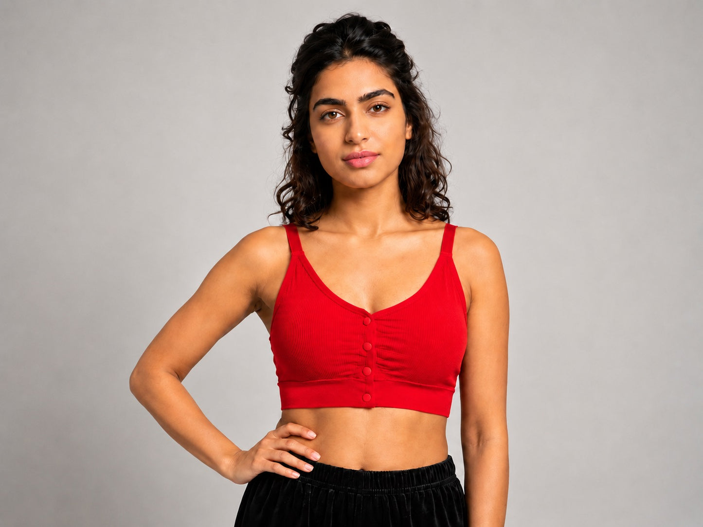 GVV Women's Strap Button Bra - Bright Red