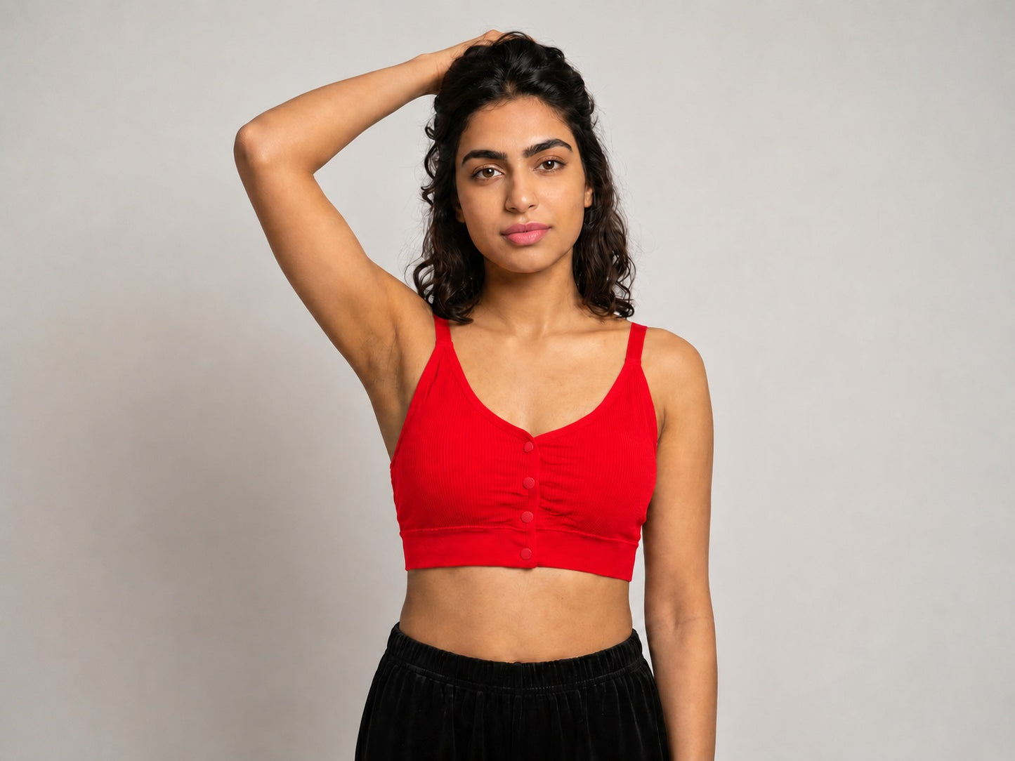 GVV Women's Strap Button Bra - Bright Red