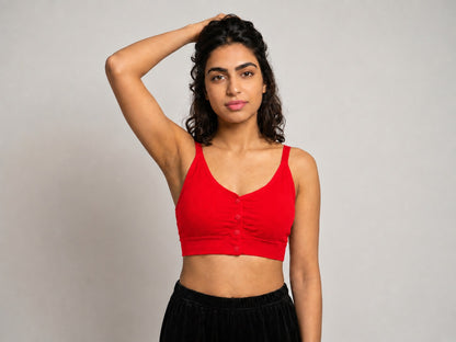 GVV Women's Strap Button Bra - Bright Red