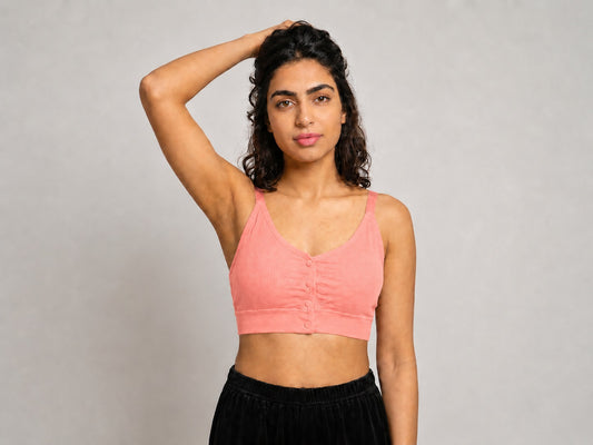 GVV Women's Strap Button Bra - Coral Pink